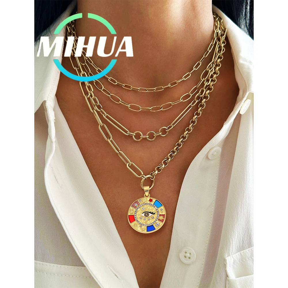 

HUAMI Vintage Charms Pendants Colorful Eyes Lucky Round Compass Charms Female Clavicle Chain Handmade DIY Making Accessories New