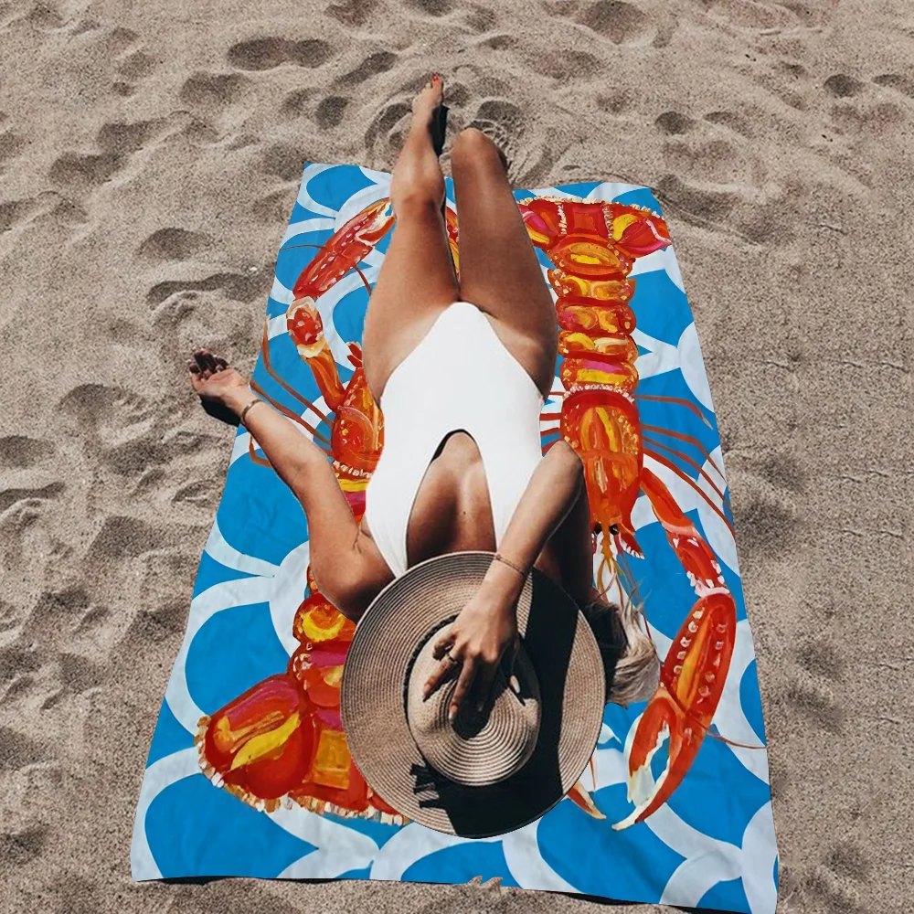 Красочная сардина лобстер рыба океанское животное пляжное полотенце из