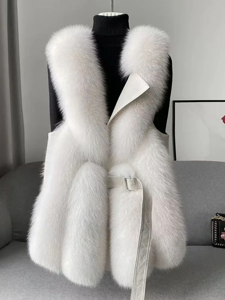 

Модная однотонная куртка из искусственного меха с V-образным вырезом, пальто из лисьего меха, новинка сезона осень/зима 2023, плотный теплый меховой жилет, женские зимние пальто