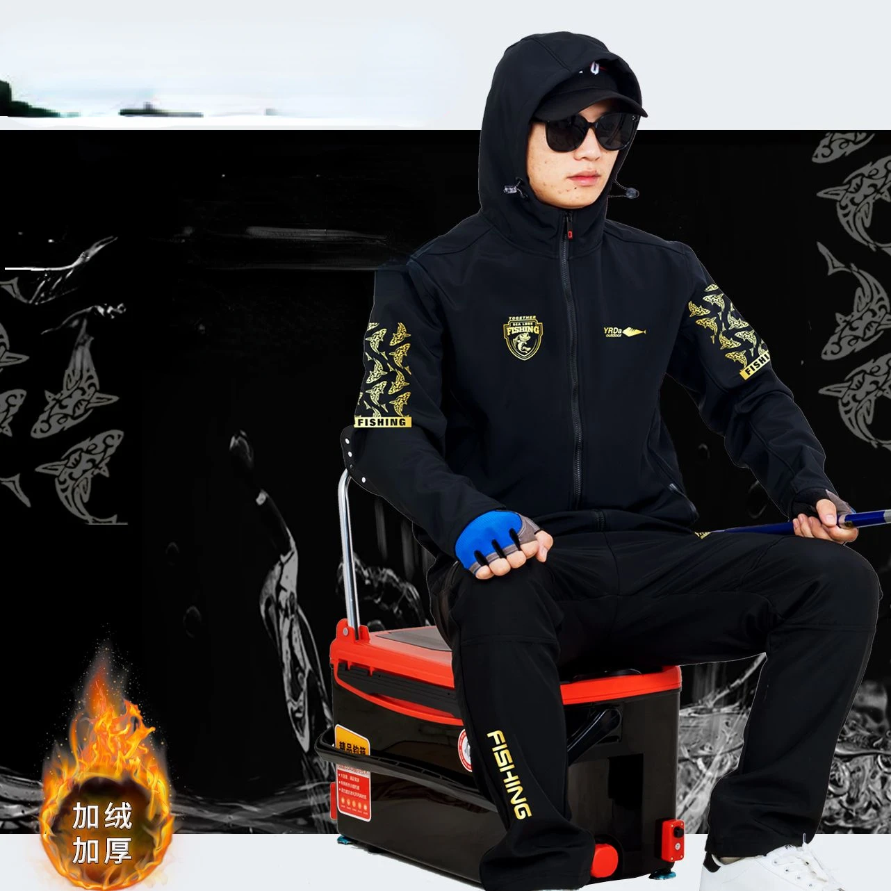 

Новинка 2023, осенне-зимний плотный рыболовный костюм, теплая и непромокаемая рыболовная куртка и брюки, одежда для рыбалки из двух предметов для мужчин