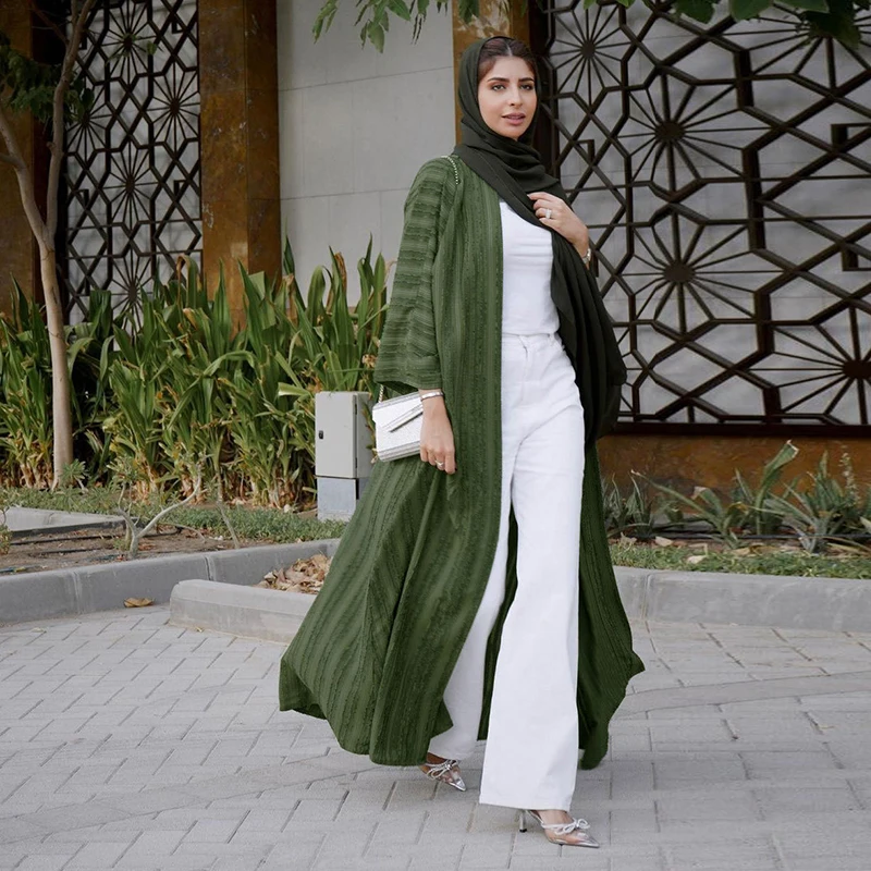 Woman Stripe Abaya 2022 Solid Moroccan Caftan For Occasions Femme Long Musulman De Mode Ramadan Cardigan Kaftan Arabic Dresses
