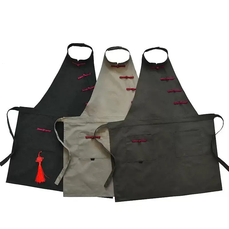 

Холщовый фартук в китайском стиле для мужчин и женщин, женский водонепроницаемый переносной, с защитой от жира, 1 шт.