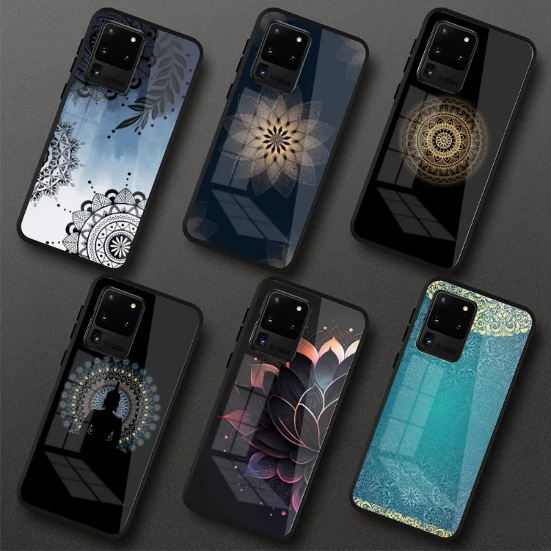 

Luxury Mandala Magic Phone Case for Samung S23 S22 S21 Pro Ultra A13 A33 A53 NOTE 20 PC Glass Phone Cover Funda