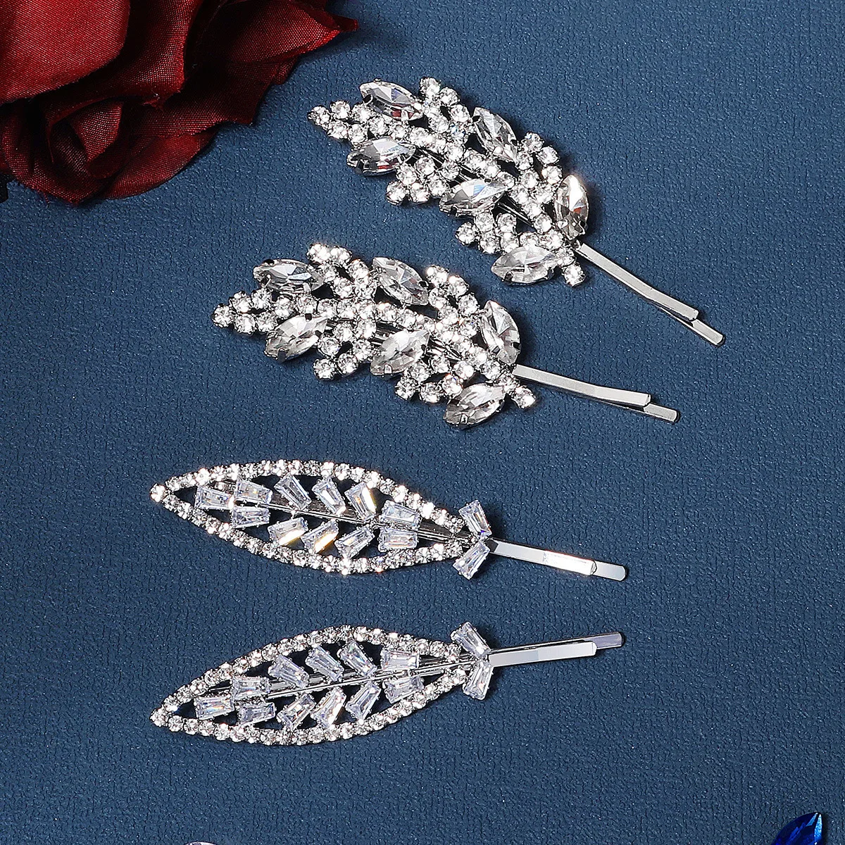 

2pcs Wedding Barrette Cubic Zirconia Leaf Hair Clips for Women Accessories Bridal Simple Hairpin Party Bridesmaid Headpiece