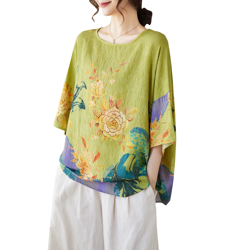 Женская футболка с цветочным принтом свободная повседневная коротким рукавом и