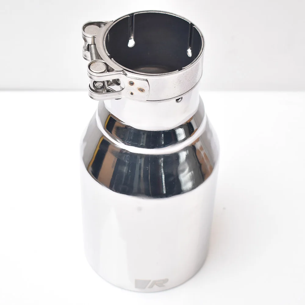Фото Универсальный глушитель R Car из нержавеющей стали 304 с коническим краем, блестящий выхлопной наконечник с плоским срезом №3
