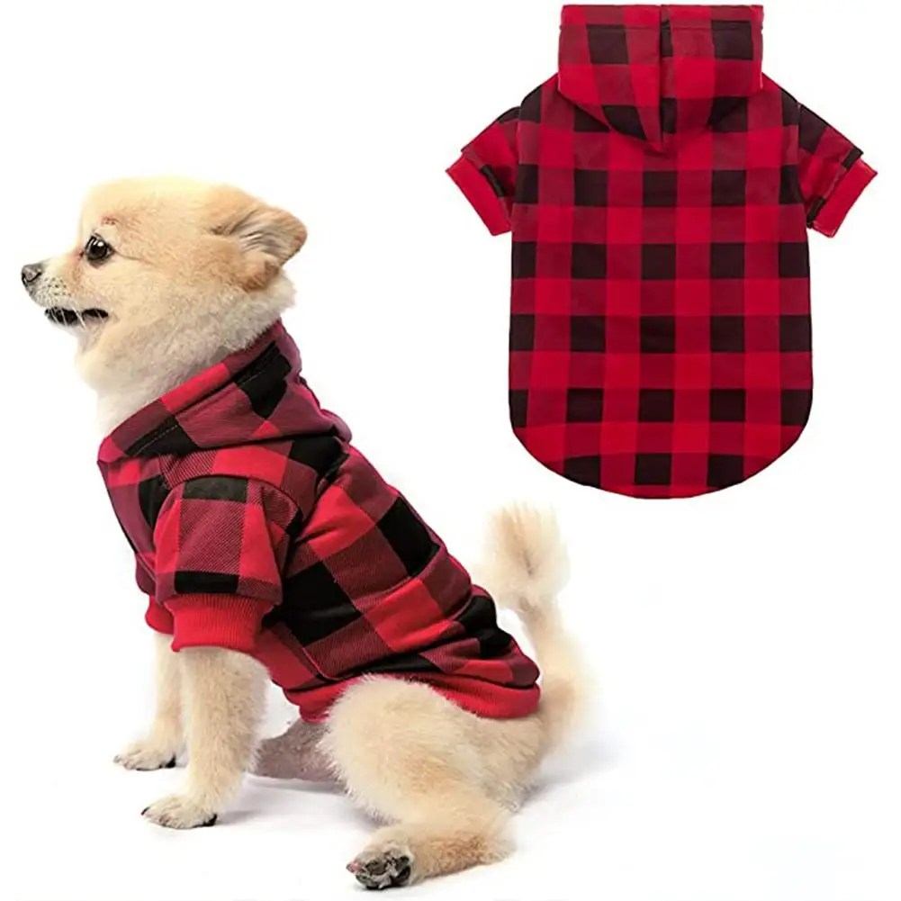 

Клетчатая Толстовка для домашних животных, теплая мягкая удобная толстовка с капюшоном, одежда для домашних животных для маленьких, средни...