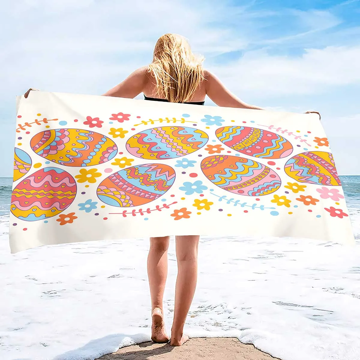 

Easter Eggs Microfiber Quick Dry Beach Towel,Large Soft Bath Towel,Super Absorbent Sand Proof Swim Blanket Travel Beach Towel