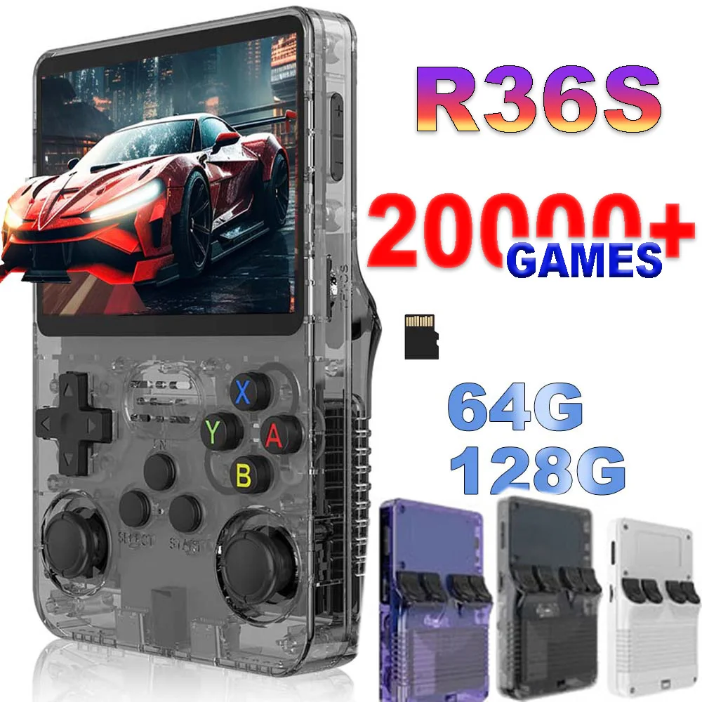 Фото R36S Портативная игровая консоль в стиле ретро с открытым исходным кодом Arkos 2.0 Система 3,5-дюймовый IPS-экран 64G Карманный видеоплеер 128 ГБ игры №1