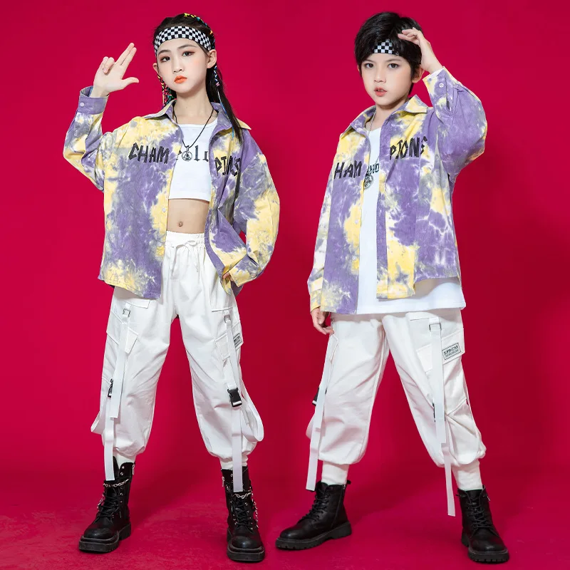 

Boys girls Hip Hop Clothing Cropped purple tie-dyed Sweatshirt Tops white Harem Pants Dance Costume Ballroom Jazz Dancing Clothe