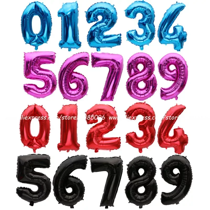 

1pcs Gold/Silver/red/black/blue/rose Red Number Foil Balloons Digit air Ballons Happy Birthday Wedding Decoration Part Supplies
