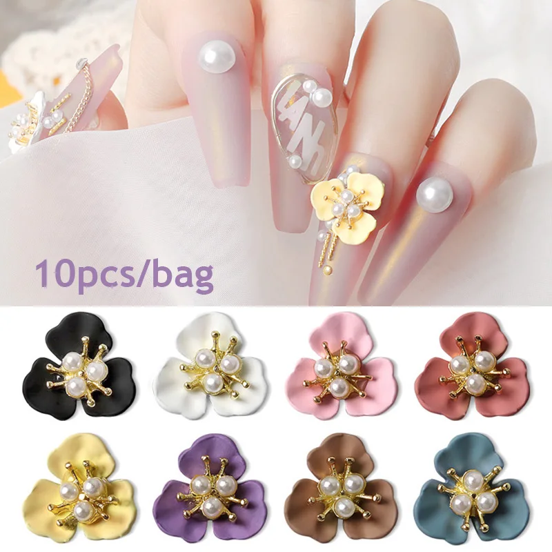 

10Pcs 11mm 3D Colorful Mini Floral Pearl Gems Figurines Scrapbook Wedding Applique Nail Art Decor Crafts Decoration