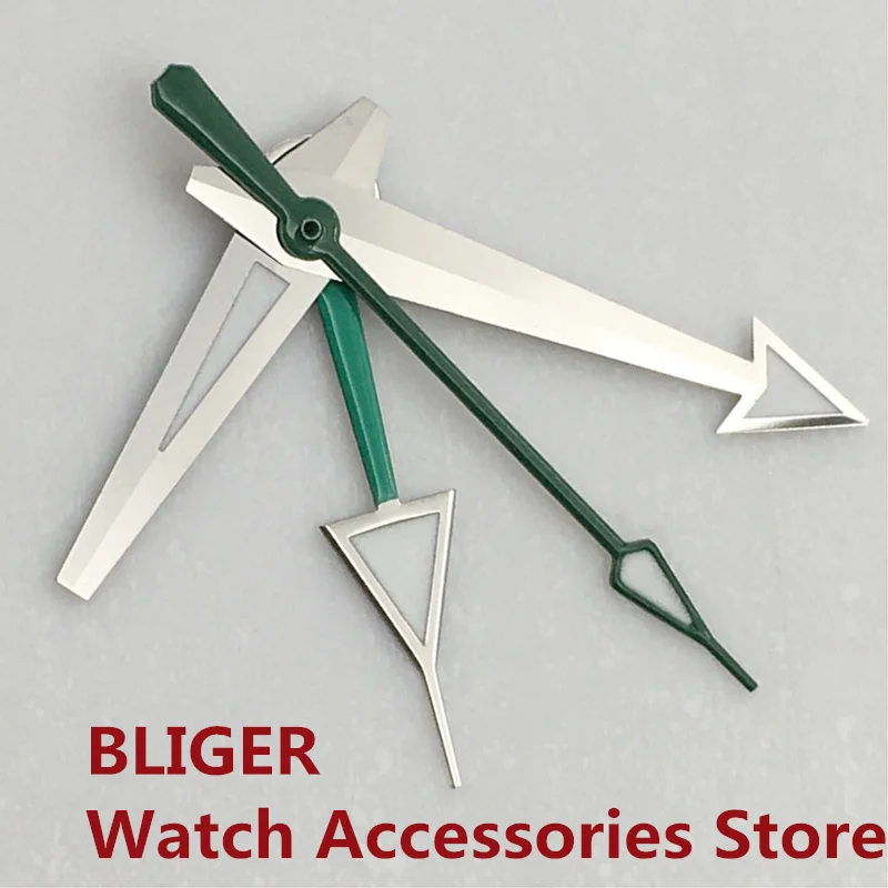 BLIGER  Silver Watch Hands  Red Blue Green GMT Pointers Fit NH34 Movement Green Luminous 4 PCS