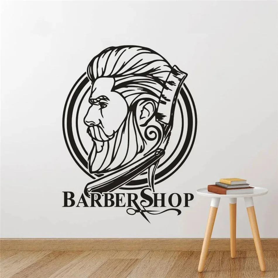 Мужская вырезка волос на стену Sitcker Barbershop логотип наклейки для студия