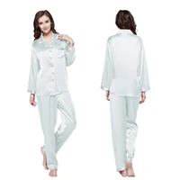 lady 100 silk long sleeved pajamas set full length 22 momme mulberry silk pijama feminino leisure pyjamas solid thin sleepwear