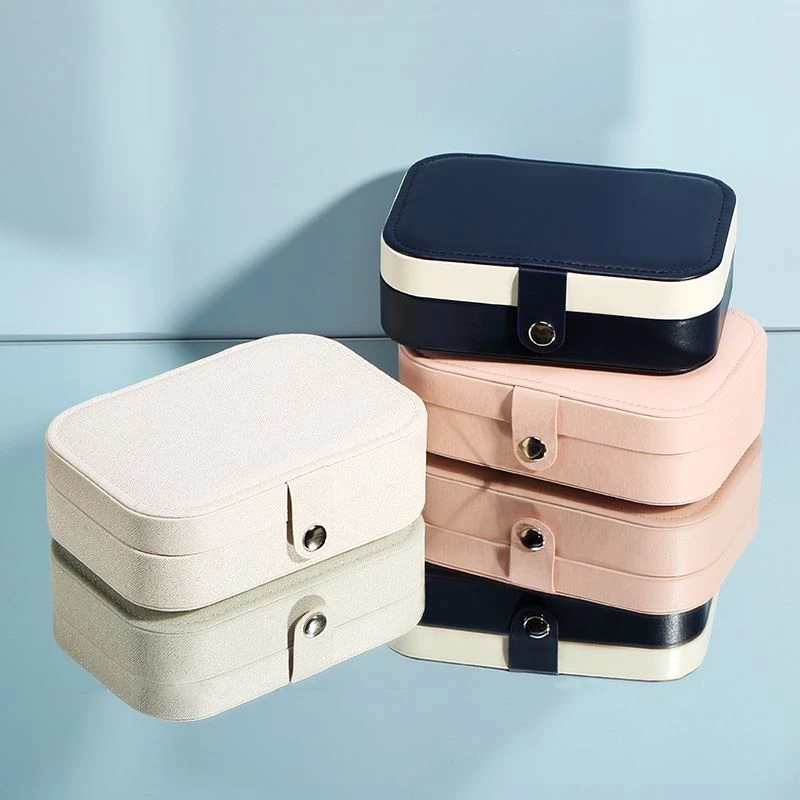 Double-Layer Mini Jewelry Box Organizer Travel Leather Storage Gift Case For Earring Necklace Ring Holder Display Jewellery Case