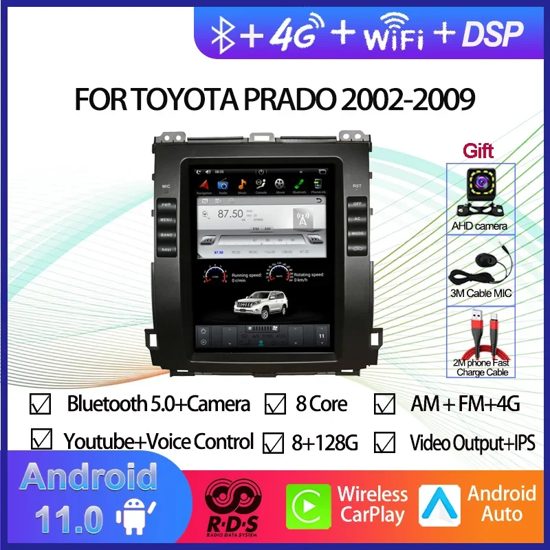 10 4-дюймовый автомобильный GPS-навигатор Tesla Style Android 11 0 для TOYOTA PRADO 2002-2009 авторадио