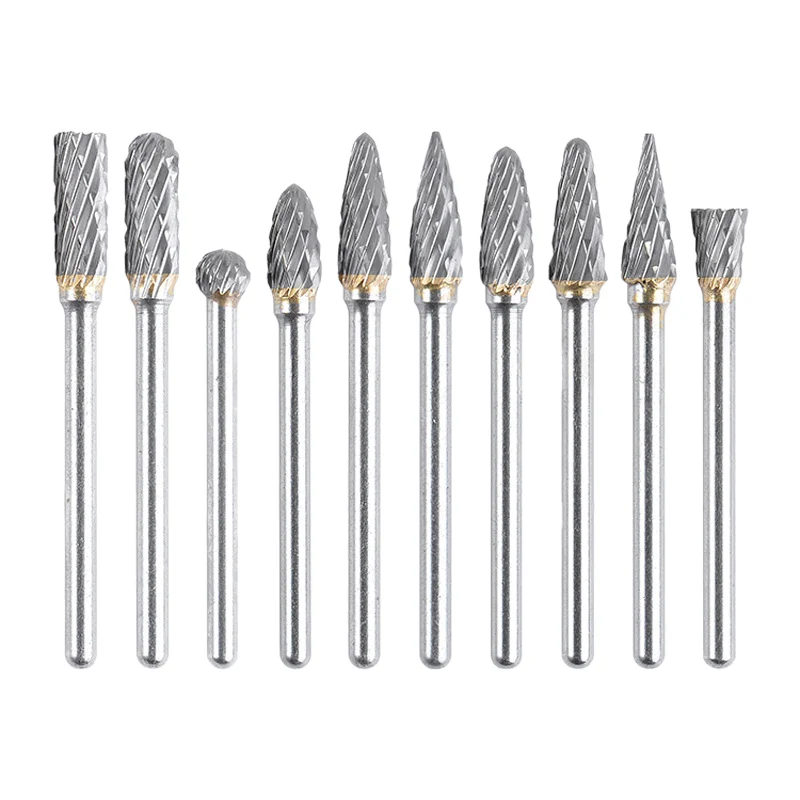 

10Pcs 1/8 Rotary File Solid Carbide Rotary Burr Set Drill Grinding Cutter Tools Bits Set For DIY Wood-Working Carving