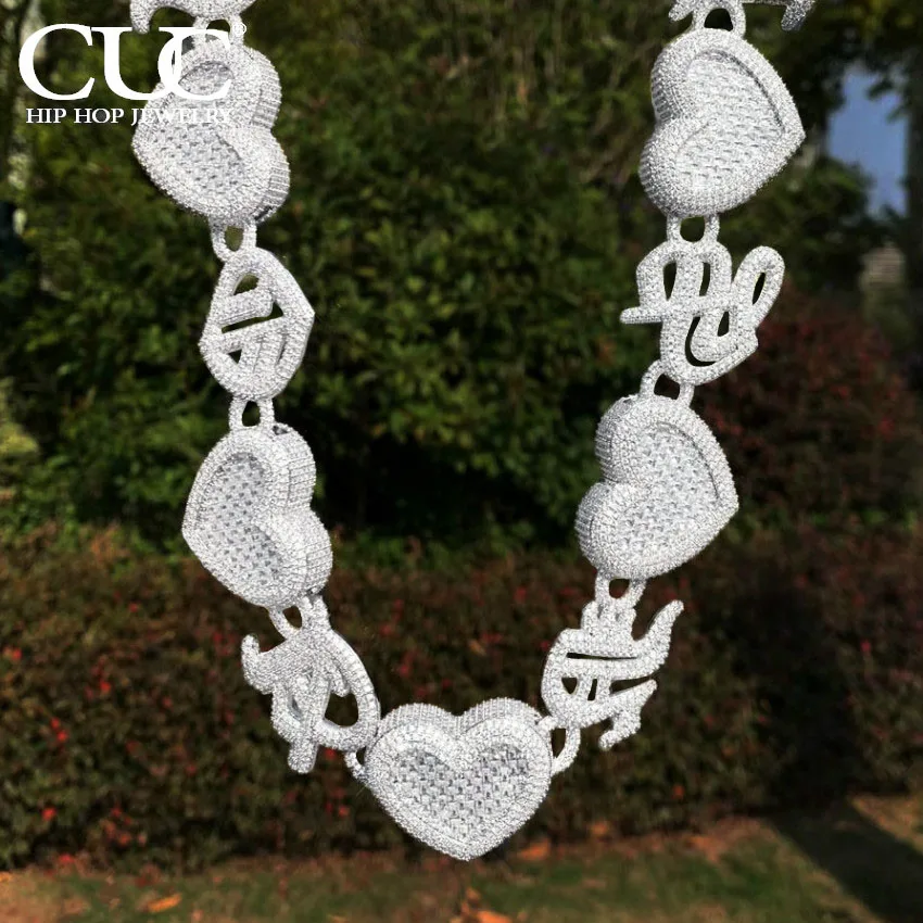 CUC Custom Baguette Heart Necklace For Men Women Old Letter Name Hip Hop Chain Iced Out Cubic Zirconia Punk Rapper Jewelry Gift