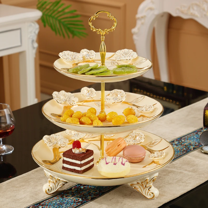 

Керамическая тарелка для сухофруктов в европейском стиле, трехслойная тарелка для послеобеденного чая, многослойная тарелка для кластера фруктов, свадебный торт, ди