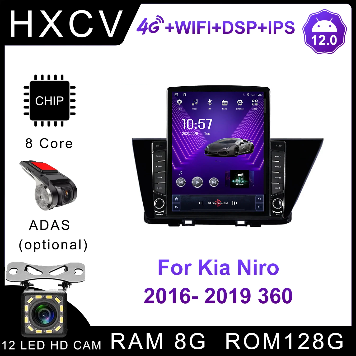 

Vertical Screen Tesla Style Android Multimedia Player For Kia Niro 2016- 2019 360 GPS Navigator Car Stereo Radio With Carplay BT