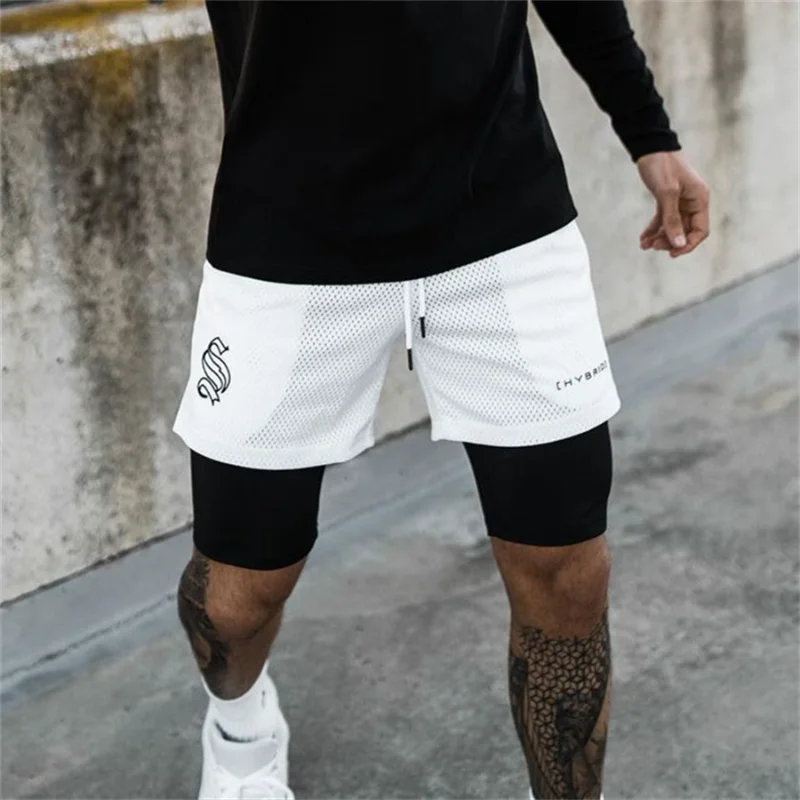 

Double Layer Jogger Shorts Men 2 In 1 Short Pants Gyms Fitness Built-in Pocket Bermuda Quick Dry Beach Shorts Male Sweatpants