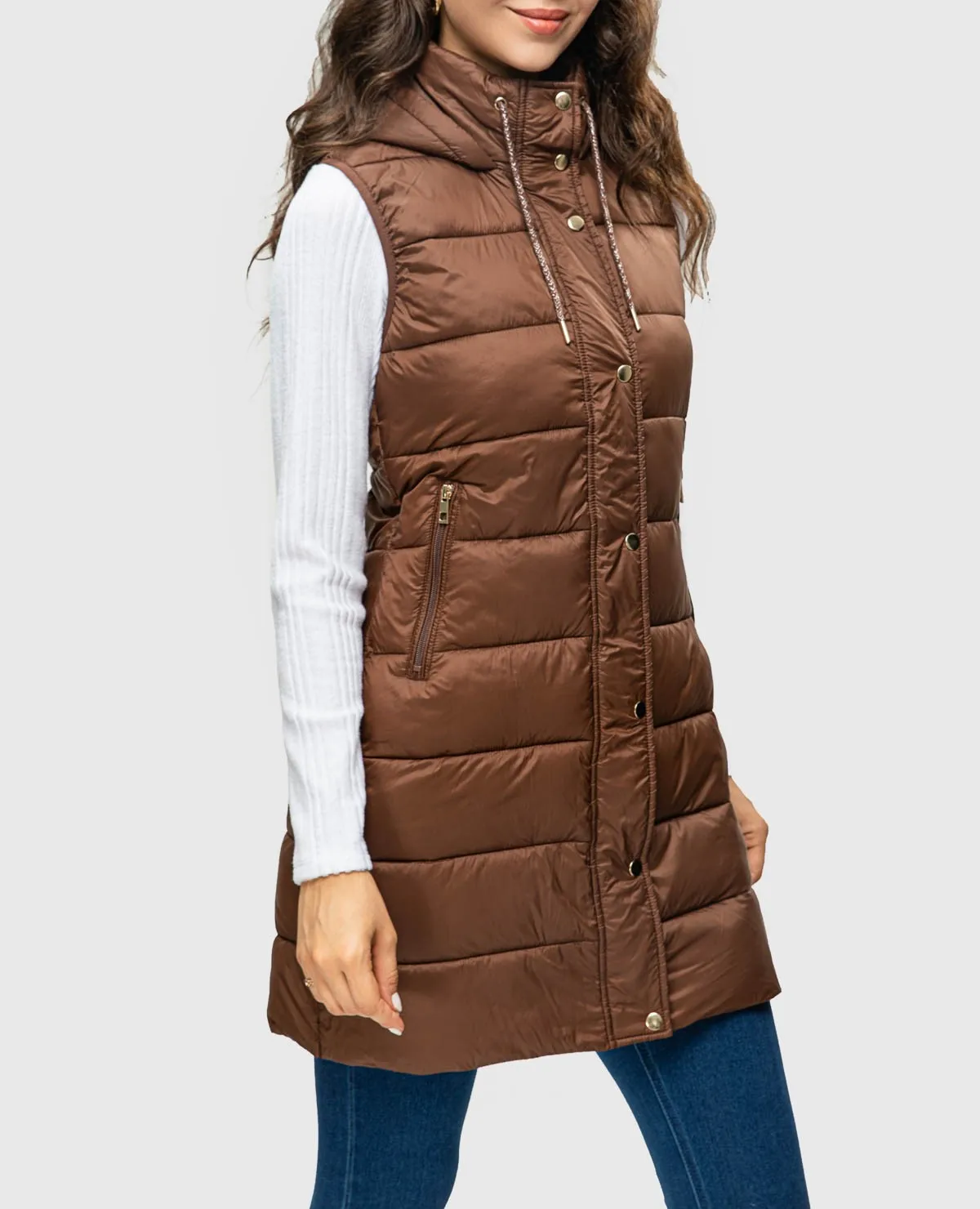 FASHIONSPARK Women's Hooded Long Down Vest Waistcoat Lightweight Padded Oversized Casual Thermal Puffer Coats Sleeveless Jacket