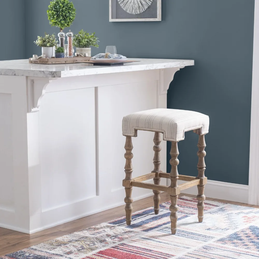 

Linon Healey 30" Backless Bar Stool, Rustic Brown Finish with Beige Cobblestone Fabric