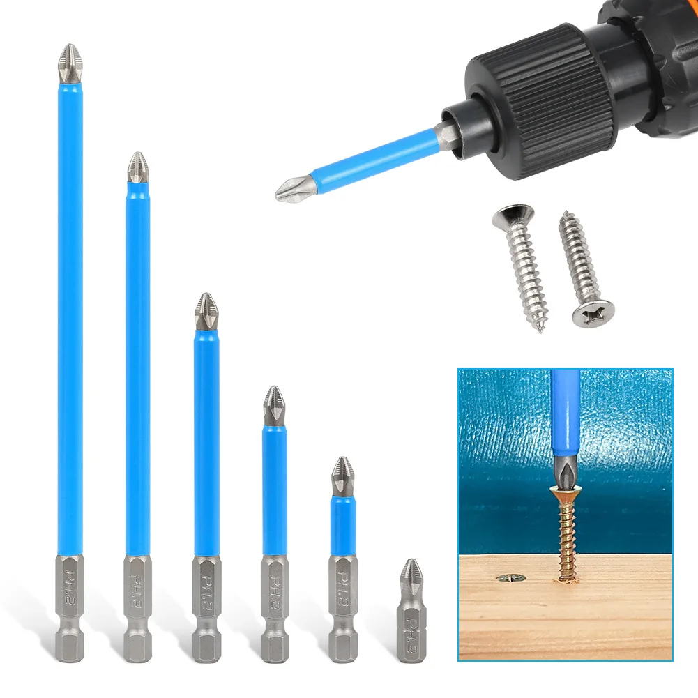 PH2 Cross Magnetic Batch Head Drill Bit Screwdriver Drill Bits Hand Tools Anti Slip Electric Hex Shank Screw High Hardness Set
