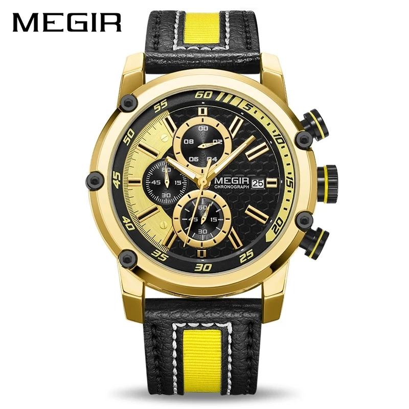 

2022 MEGIR Fashion Mens Watches Top Brand Luxury Leather 30m Waterproof Quartz Watch Men Army Military Chronograph Wristwatch