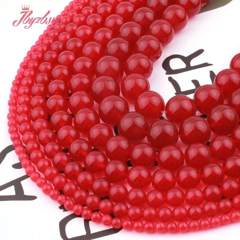 

6,8,10,12mm Round Smooth Red Jades Stone Spacer Loose Beads for DIY Accessories Bracelet Necklace Jewelry Making Strand 15"