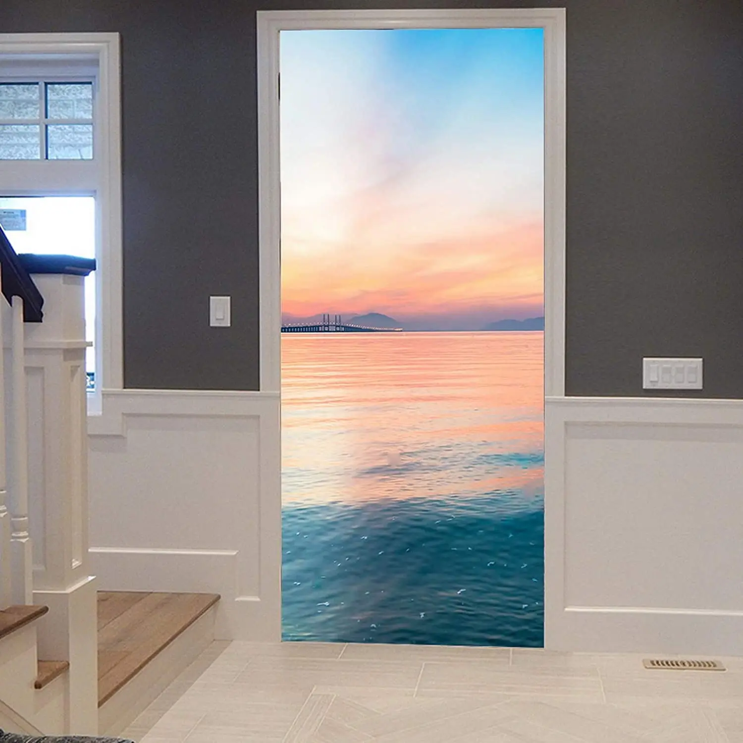 Фиолетовое небо наклейка на дверь приморской двери фэнтезийный океан пейзаж