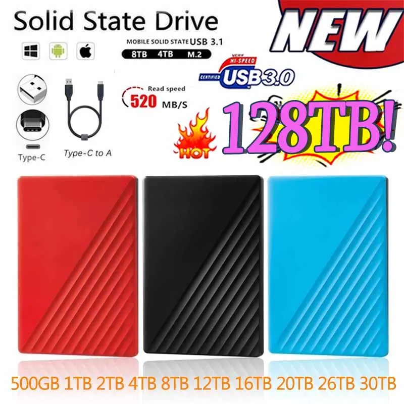 

Portable 1TB 2TB SSD 128TB Original High-speed Mass Storage USB3.0 External Hard Drive Interface for Laptops Computer Notebook