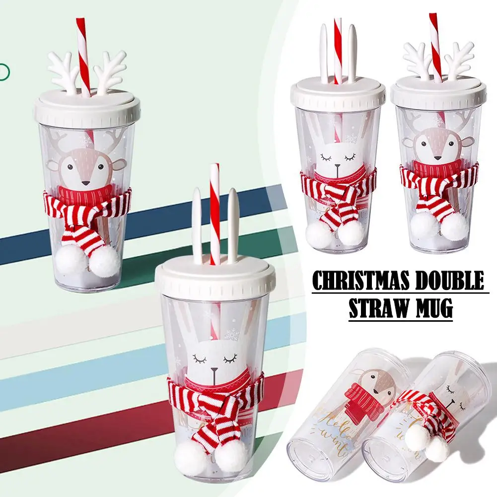 

Christmas Mugs Creative Cups Flat Lid Straw Mugs Splash Elk Durable Quality Cup Straw Rabbit Proof High Cup Layer Double Wa Z6C3