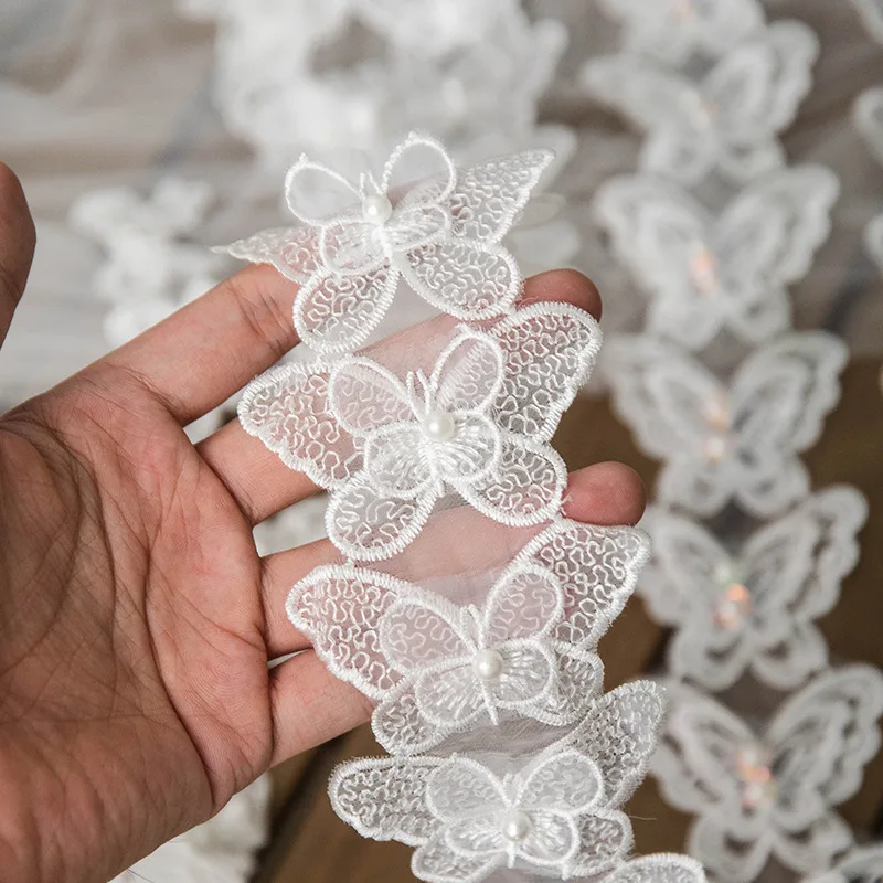 

1/3/5 Yards White Pearl Butterfly Embroidered Lace Trim Ribbon Fabric Lady Wedding Dress DIY Handmade Patchwork Sewing Supplies