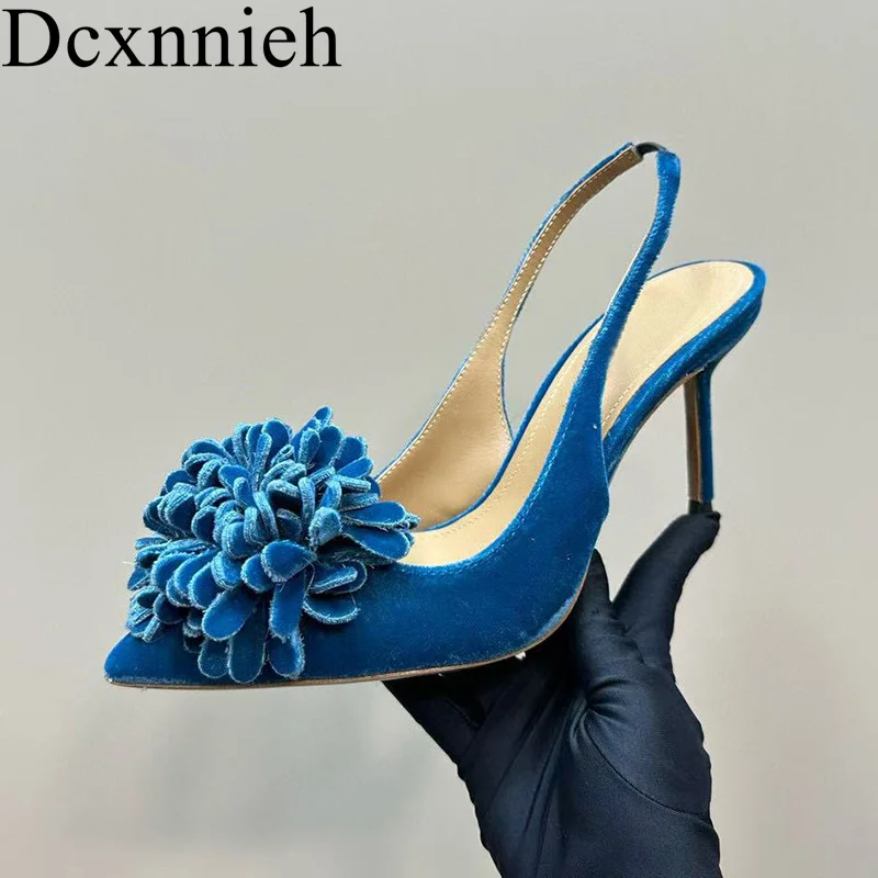 Вельветовые туфли-лодочки на тонком высоком каблуке для подиума женские