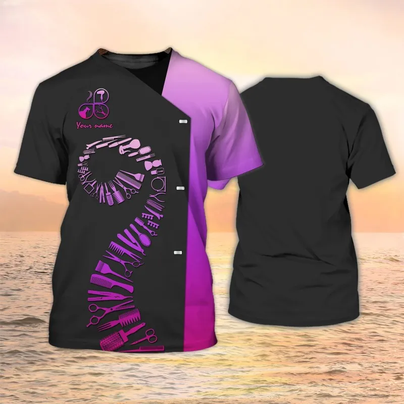 

Fashion summer men's short sleeve T-shirt hairdresser 3D printing T-shirt neutral street casual sports T-shirt