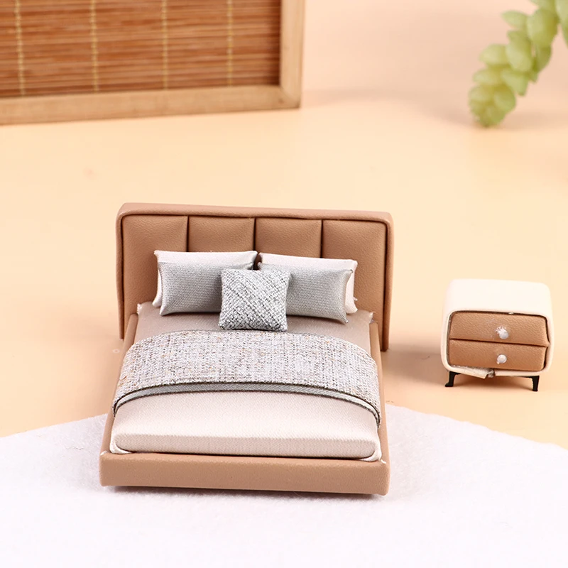 

Diy Miniature Bedroom Bed Model Decoration Modern Bed DIY Dollhouse Decoration for child gift