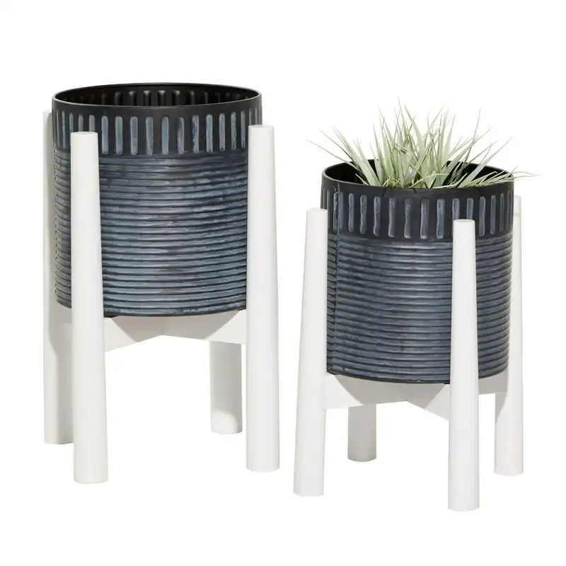 

10 In. Planter, Metal, Black, 2 - Pieces