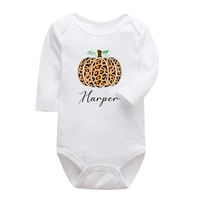 leopard print pumpkin custom name baby newborn girl clothes fall baby shirt pumpkin baby announcement thanksgiving bodysuits