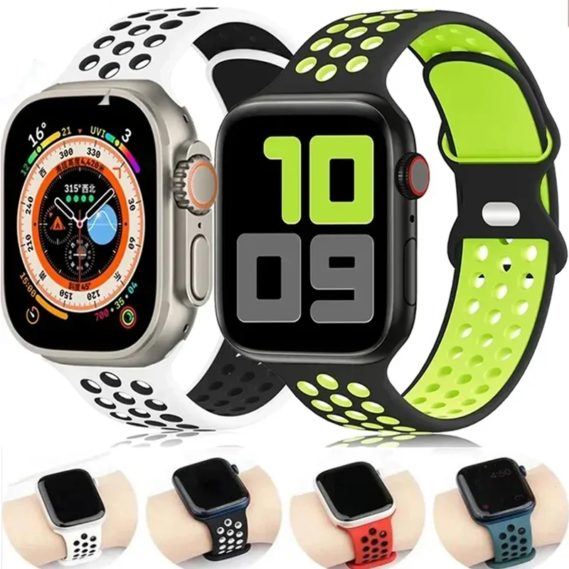 Силиконовый Спортивный Ремешок Для Часов Apple Watch Совместимый С Серии 9 8 Se 7 6 5 4 3 Ultra