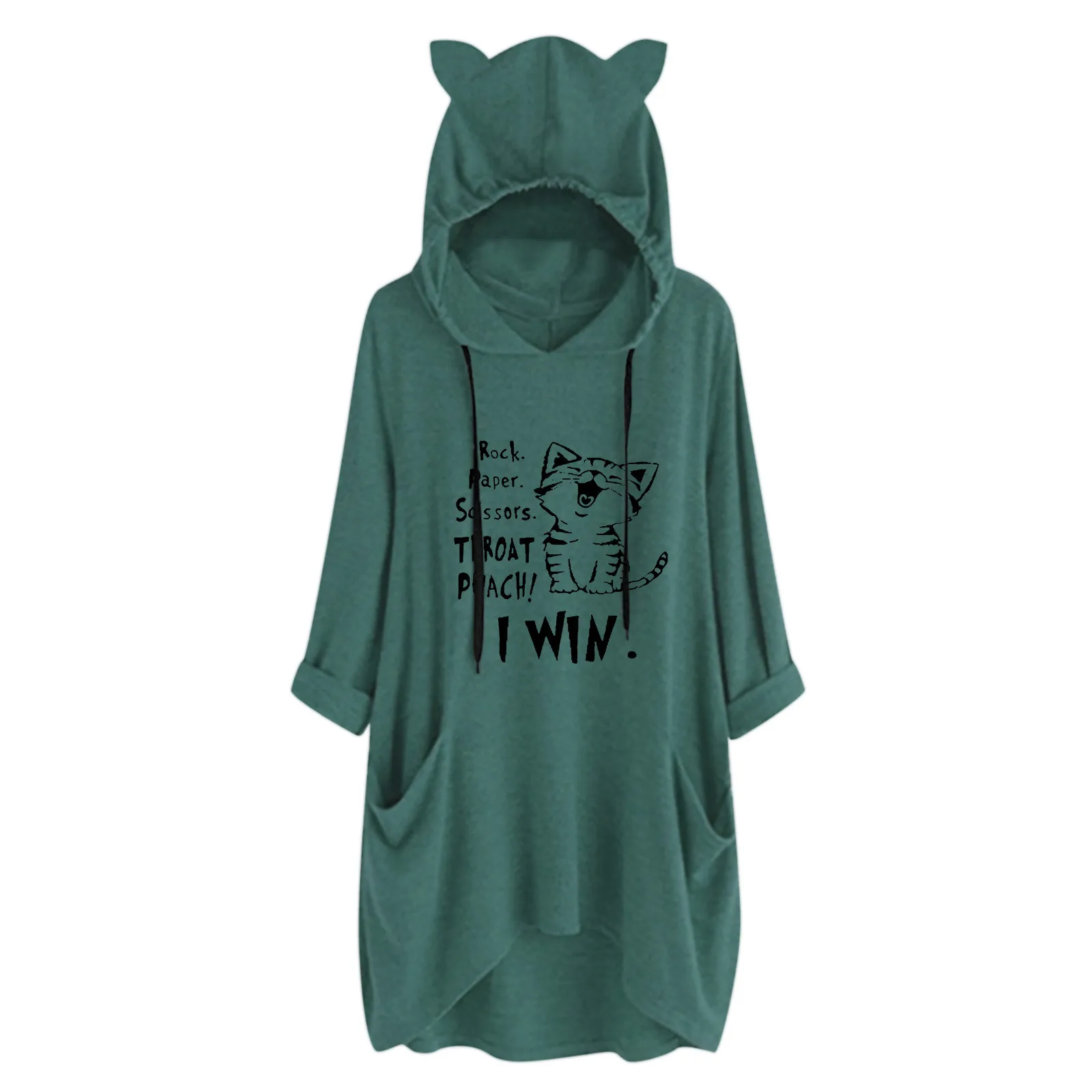 

Womens Hoodies Zipper Women Cute Print Drawstring Big Size Long Hooded Pockets Cat Ear Oversized Sweaters for Women Zip up