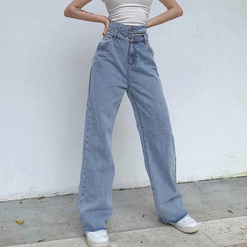 Hollow Out Loose High Waist Jeans Trousers Women Baggy Straight Pants Denim Pockets Wide Leg Joggers Casual Pantalon Cyber Y2k