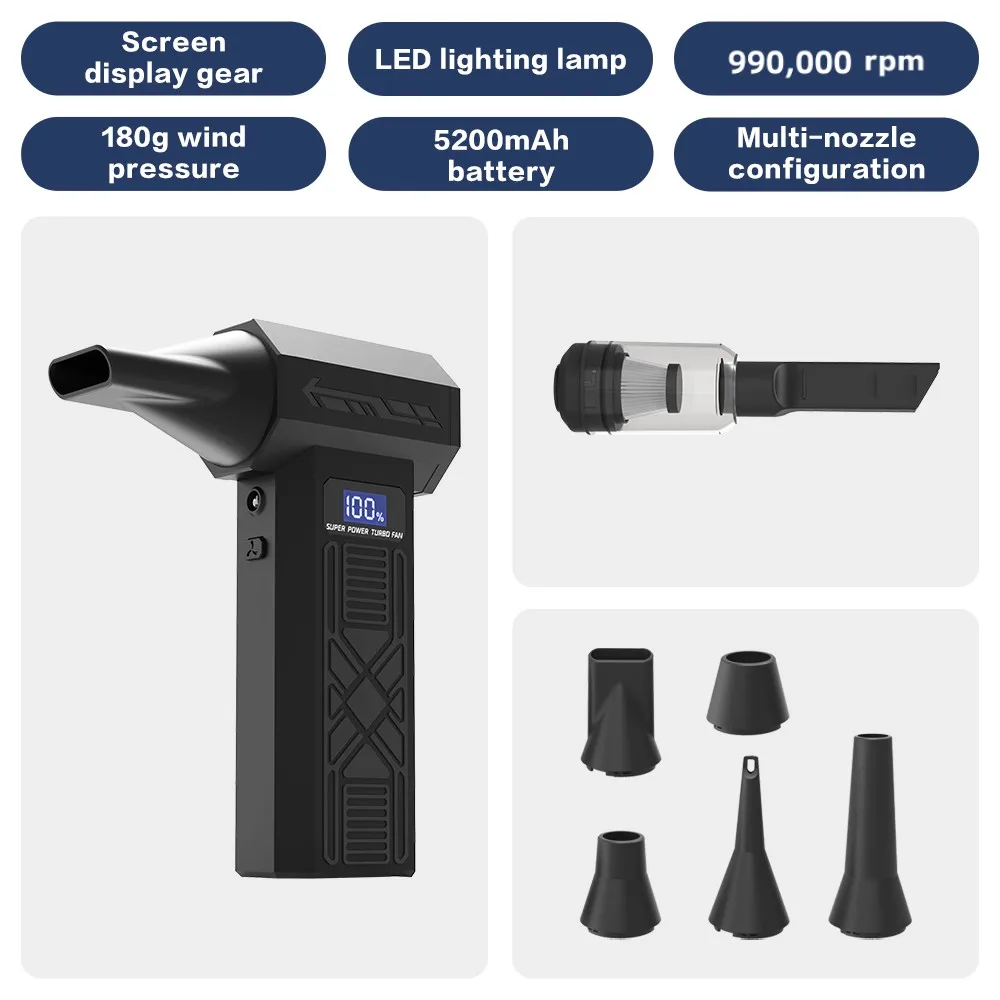 

Вентилятор P80, 990000 об/мин, турбореактивный вентилятор, 4 скорости, регулируемая скорость, электрическая воздушная тряпка, зарядка типа C, мощный воздуходувка, инструмент для очистки