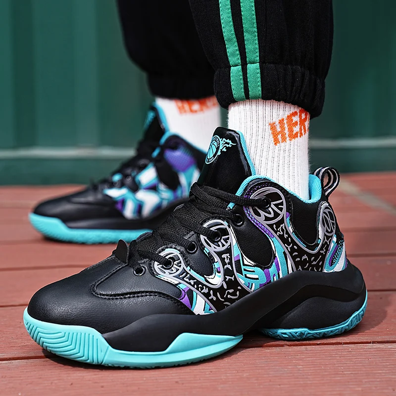 New Printed Basketball Shoes Men Teenagers Basketball Sneakers Breathable Cushioning Training Athletic Sneakers Men Sports Shoes