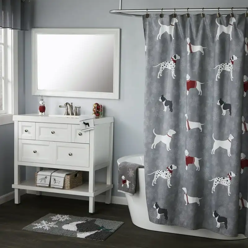 

Yip by Fa La La Dogs Fabric Shower Curtain in Dove Gray