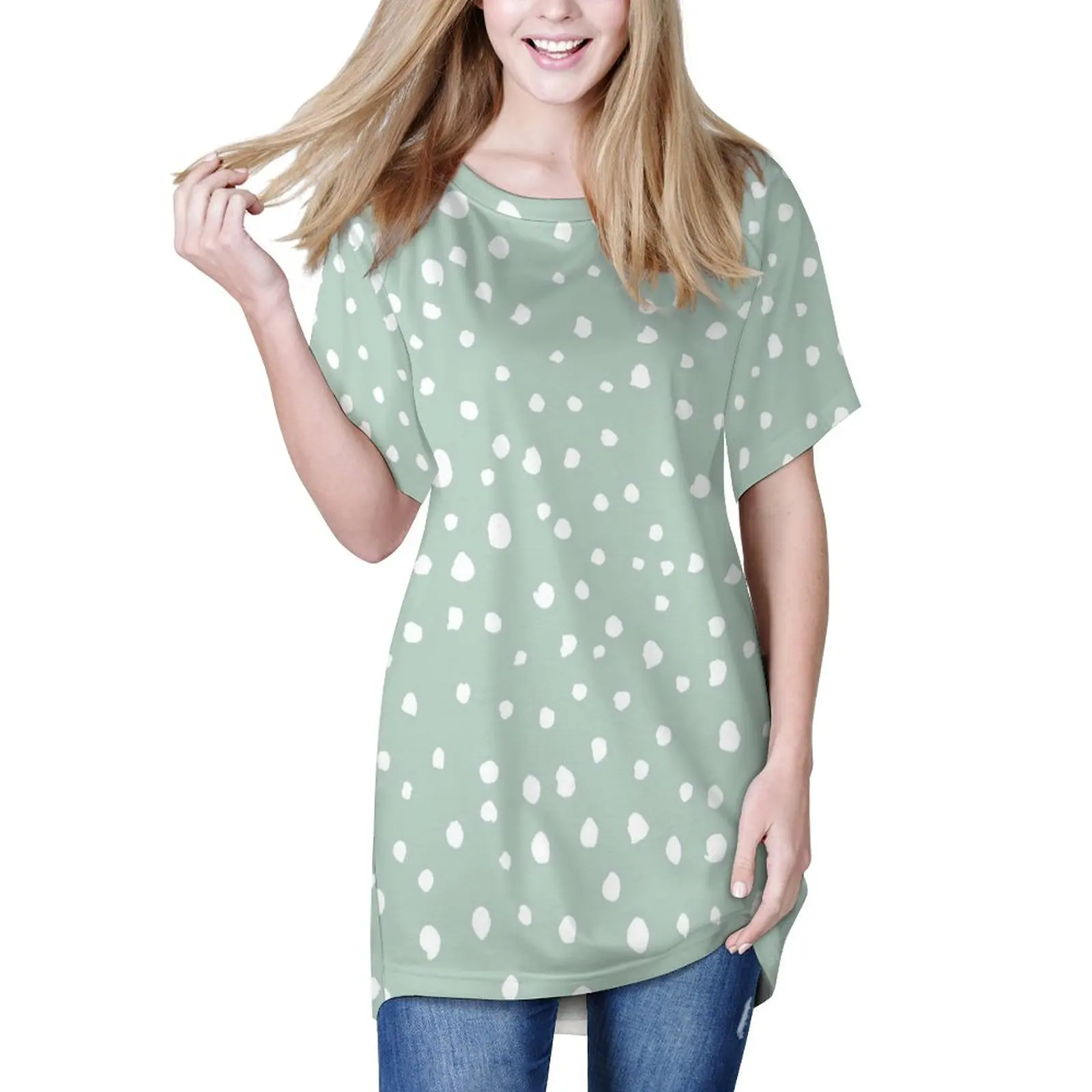 

Далматинские футболки в белый горошек, Повседневная футболка большого размера с коротким рукавом, красивая женская футболка, пляжный узор, ...