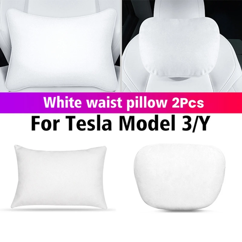 

2PCS Car Seat Neck Headrest Pillow Lumbar Protect Cushion Interior Refit Decoration For Tesla Model 3 Model Y 2021-2022