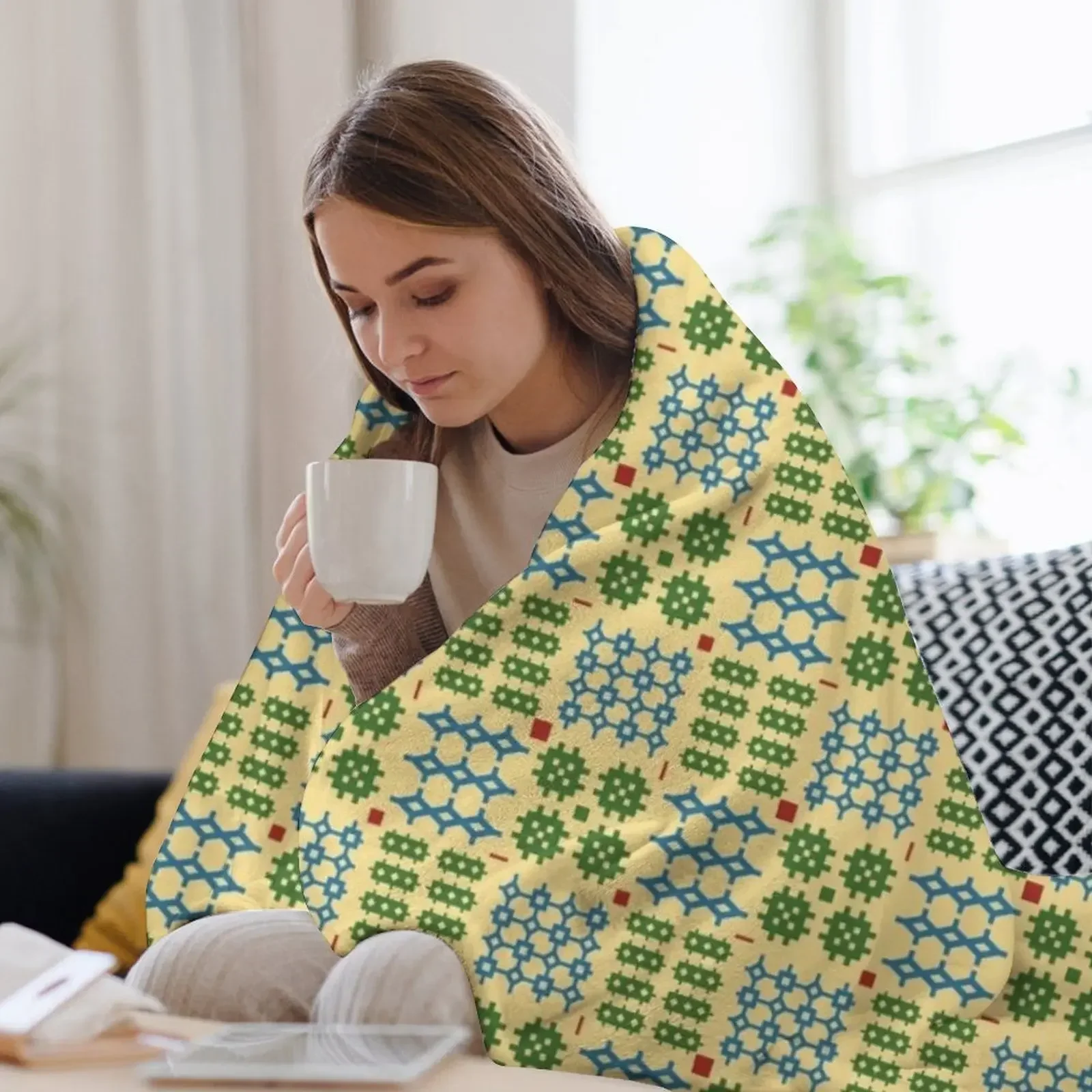 Узор валлийского гобелена Carthencatori Cym markii (зеленый и синий) Плед Волосатое мягкое