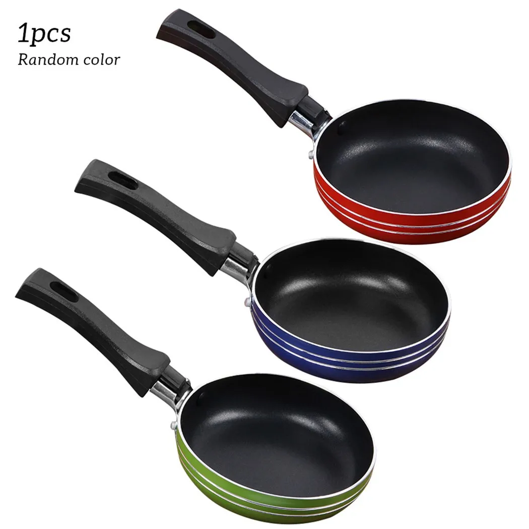 12/14/16cm Frying Pot Pan Mini Thick Non-Stick Flat Pan Egg Steel Pancake Steak Pan Fryer Kitchen Cookware Random Color